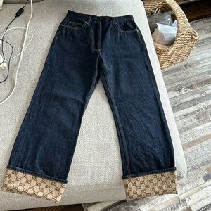 COPY - Gucci GG Pattern Cuff Jeans Dark Blue Camel